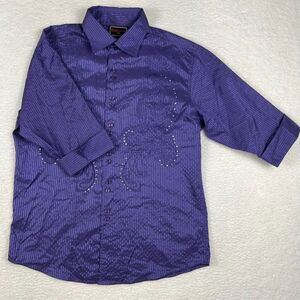 Patroncito‎ Shirt Mens Large Purple Western Embroidered Rhinestone Button MiUSA